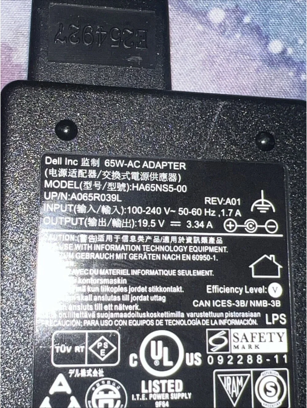 Genuine DELL HA65NS5-00 A065R039L 09RN2C 19.5V 3.34A 65W AC Charger Power Cord